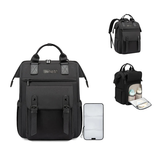 Diaper Bag Backpack - Waterproof Multifunctional Baby Bag with Changing Pad Insulated Bottle Pockets Stroller Straps Large Capacity Stylish Black Design for Travel & Parenting (Black)